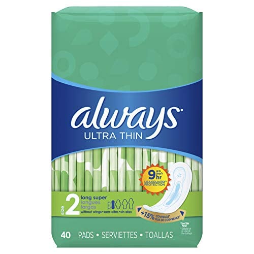 Book Cover ALWAYS Ultra Thin Size 2 Super Pads Without Wings Unscented, 40 Count (Pack of 3)