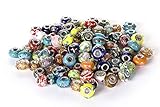 BRCbeads 100Pcs Mix Silver Plate STYLE4 Murano Lampwork European Glass Crystal Charms Beads Spacers Snake Chain Charm Bracelets.