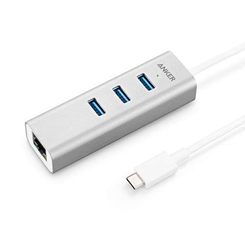 Anker 3-Port USB-C to USB 3.0 Aluminum Portable Data Hub, with 10 Mpbs, 100 Mbps, 1000 Mbps, or 1 Gigabit Network Adapter with Ethernet Port, for MacBook Pro 2016, ChromeBook, XPS and More