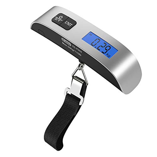 [Backlight LCD Display Luggage Scale]Dr.meter PS02 110lb/50kg Electronic Balance Digital Postal Luggage Hanging Scale with Rubber Paint Handle,Temperature Sensor, Silver