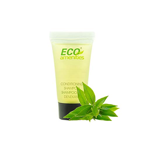 Book Cover ECO Amenities Individually Wrapped Mini Size 0.75 ounce Shampoo and Conditioner 2 in 1, Green Tea Scent, 288 Tubes per Case