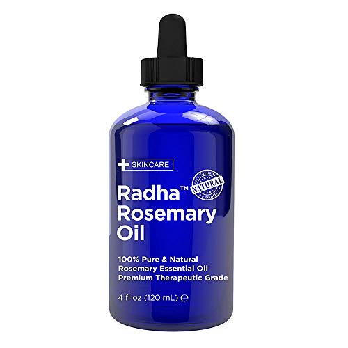 Radha Beauty Rosemary Essential Oil and Steam Distilled for Aromatherapy, Relaxation, Scalp Treatment, Healthy Hair Growth, Anti-Aging, Dry Skin, Acne Skincare Rosemary 4 fl oz.