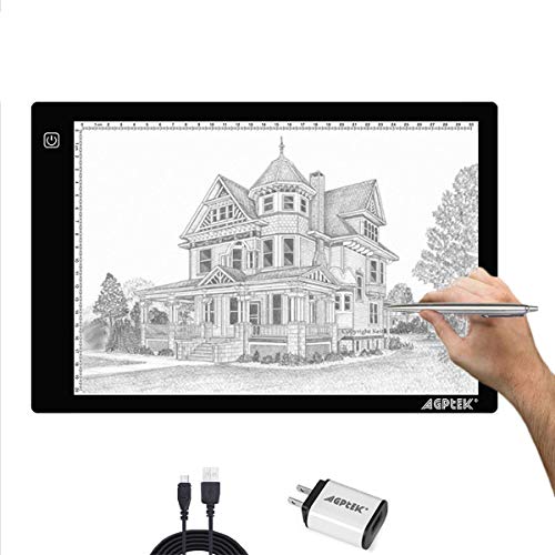 Book Cover AGPtek A4 Ultra-thin Portable LED Artcraft Tracing Light Pad USB Cable + Wall Adapter Powered Brightness Control For Artists, Drawing, Sketching, Animation, X-ray Viewing, Sewing, Tattoo, Quilting