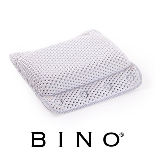 BINO Non-Slip Cushioned Bath Pillow With Suction Cups, White - Spa Pillow Bath Pillows For Tub Neck And Back Support Bathtub Pillow Bath Pillows For Tub Bath Accessories Set Bath Tub Pillow Rest
