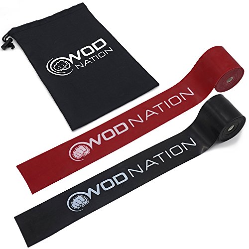 Book Cover WOD Nation Muscle Floss Band. 2 Pack Compression Bands for Tack and Flossing Sore Muscles and Increasing Mobility (1 Black & 1 Red)