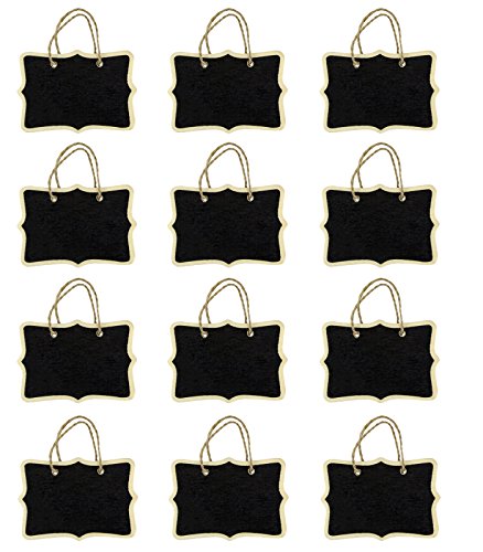 Miraclekoo 12 Double Sided Fancy Rectangle Rope Hanging Mini Chalkboard for Wedding Gift Tags Party Favors Storage Labeling Tags