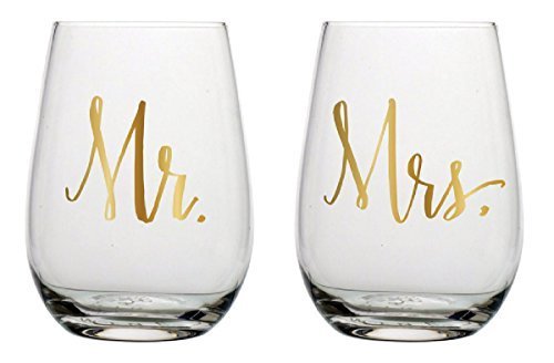 Book Cover Slant Mr & Mrs Stemless Wine Glasses- Set of 2
