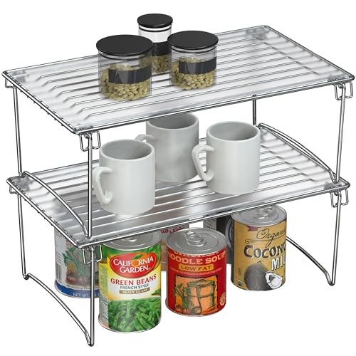 2 Pack - DecoBros Stackable Kitchen Cabinet Organizer, Chrome