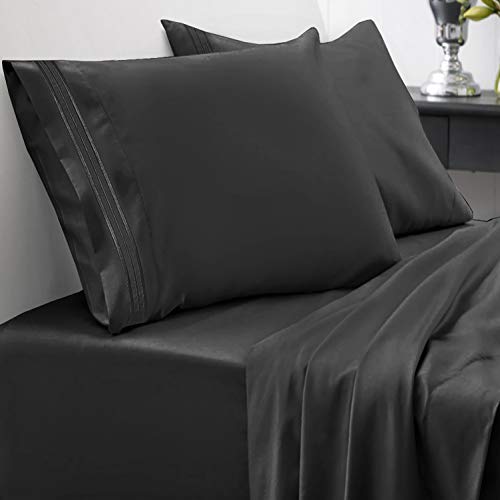 Book Cover 1800 Thread Count Sheet Set â€“ Soft Egyptian Quality Brushed Microfiber Hypoallergenic Sheets â€“ Luxury Bedding Set with Flat Sheet, Fitted Sheet, 2 Pillow Cases, Queen, Black