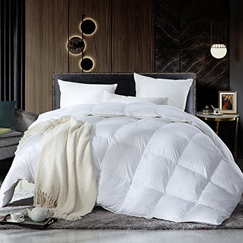 Book Cover Luxurious Full / Queen Size Siberian Goose Down Comforter Down Fiber Duvet Insert, 100% Egyptian Cotton Cover, 60 oz. Fill Weight, White Solid