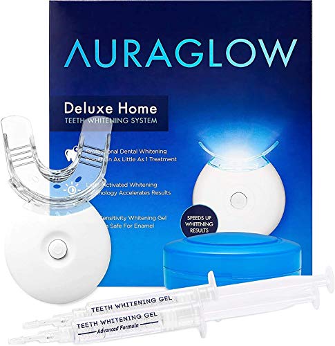 Book Cover AuraGlow Teeth Whitening Kit, LED Light, 35% Carbamide Peroxide, (2) 5ml Gel Syringes, Tray and Case