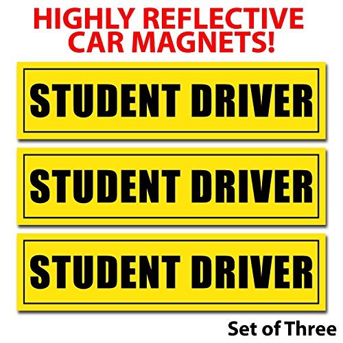wall26 Reflective Student Driver Magnetic Car Signs(Set of 3) Safety Caution Sign