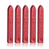 Yoption 5pc Sealing Wax Sticks - Vintage Totem Fire Manuscript Flashing Wine Red Wax Seal Sticks with Wicks
