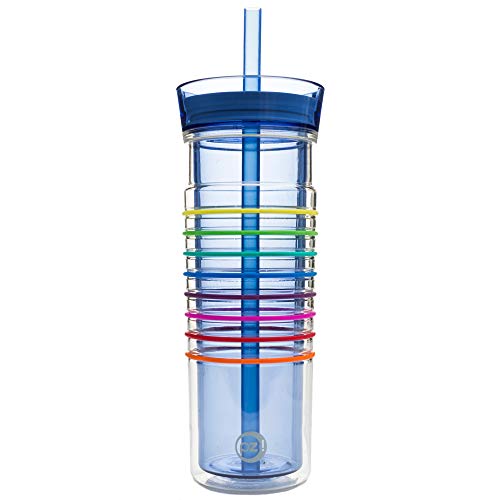 Book Cover Zak Designs HydraTrak Tumblers, 1 Count (Pack of 1), Periwinkle-Rainbow 20 w/Straw