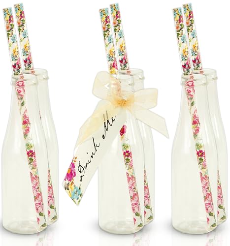 Talking Tables Alice In Wonderland Drinking Bottles With Cute Tags & Paper Straws Great For Mad Hatter Themed Tea Party, Mothers Table Decorations Birthday Party Baby Shower