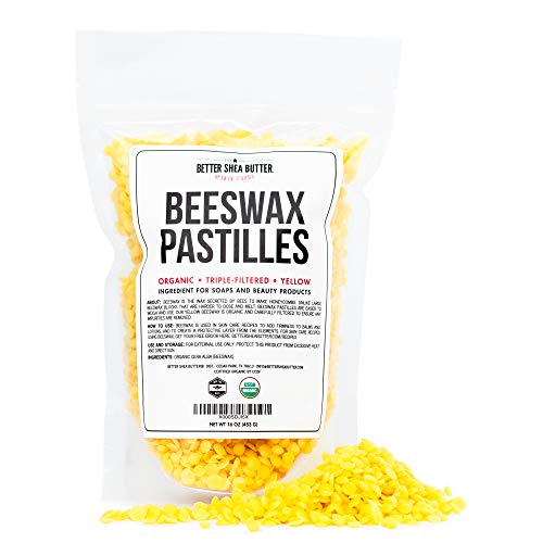 Book Cover Organic Beeswax Pastilles - Yellow, Filtered Pellets Easy to Measure - Use to Make Candles, Lotions, Salves, Balms and other Recipes - 16 oz by Better Shea Butter