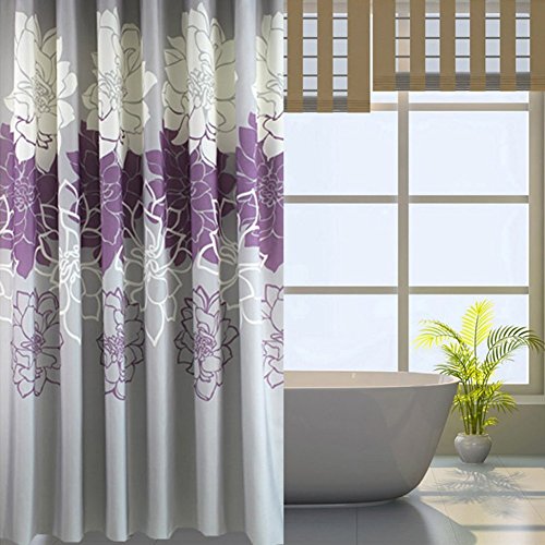 Book Cover Gray Background and Flowers Pattern, Waterproof Washable Printed Polyester Fabric Shower Curtain for Bathroom (72inch72inch, Purple)