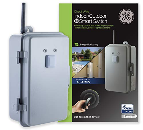 GE Z-Wave Plus 40-Amp Indoor/Outdoor Metal Box Smart Switch, Direct Wire, 120-277VAC, for Pools, Pumps, Patio Lights, AC Units, Electric Water Heaters, Compatible with a Z-Wave Certified Hub 14285 , Gray