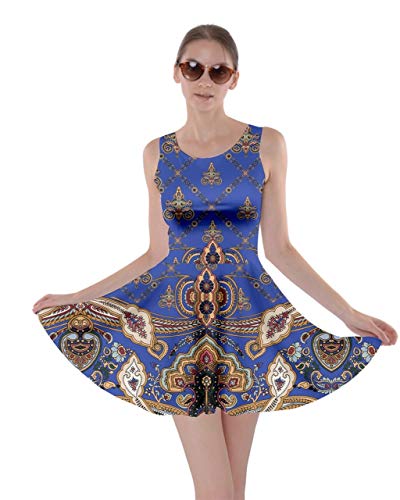 CowCow Womens Oriental Damask Arabesque Floral Aztec African Print Skater Dress, XS-5XL