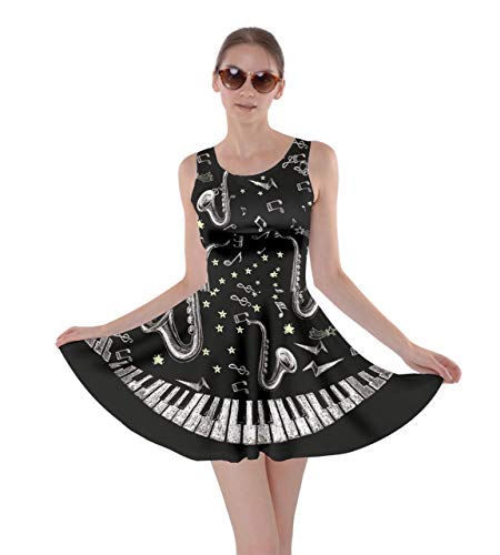 CowCow Women's Knee Length Dress with Pockets Fashion Musical Pattern Notes and Piano Keyboard Skater Dress, XS-5XL