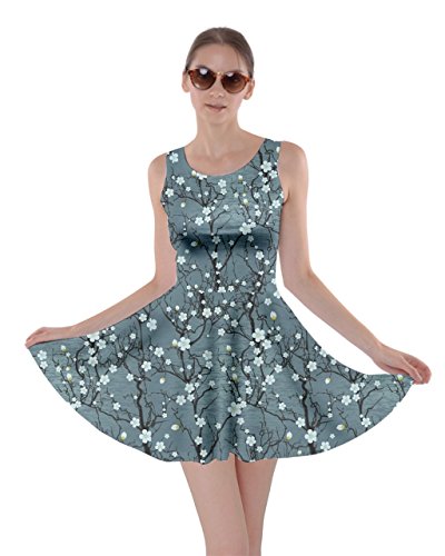 CowCow Womens Japanese Style Cherry Blossom Crane Floral Flowers Sakura Fuji Skater Dress, XS-5XL