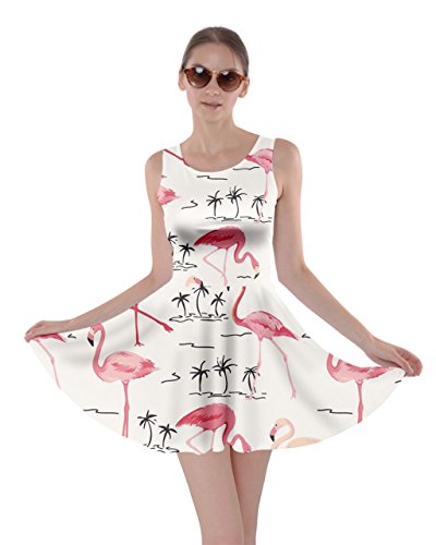 CowCow Womens Flamingo Birds Feather Summer Hot Tropical Poolside Partydress Beach Skater Dress, XS-5XL