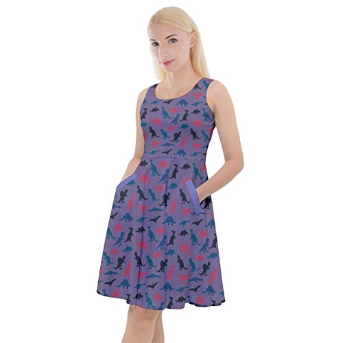 CowCow Womens Dinosaur Tyrannosaurus Fossil Knee Length Skater Dress with Pockets, XS-5XL