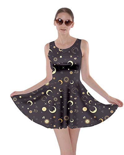 CowCow Womens Starry Night Sky Moon Stars Space Constellations Planets Mrs Frizzle Skater Dress, XS-5XL