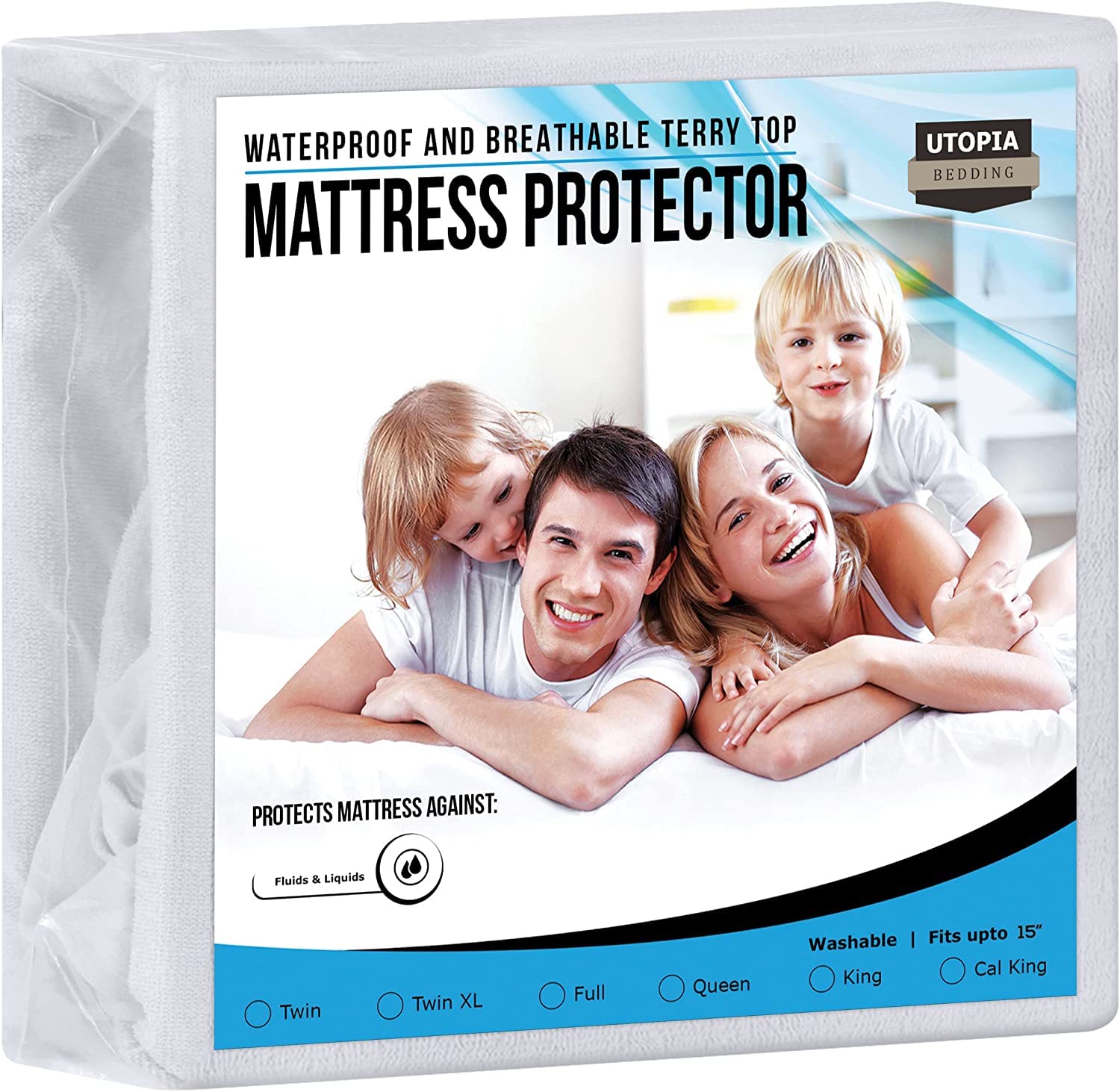 Utopia Bedding Premium Waterproof Terry Mattress Protector Twin XL 200 GSM, Mattress Cover, Breathable, Fitted Style with Stretchable Pockets (White) White Twin XL