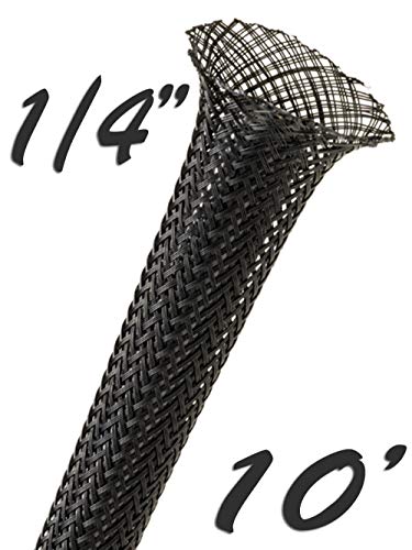 1/4" PET Expandable Braided Sleeving- 10ft - Black