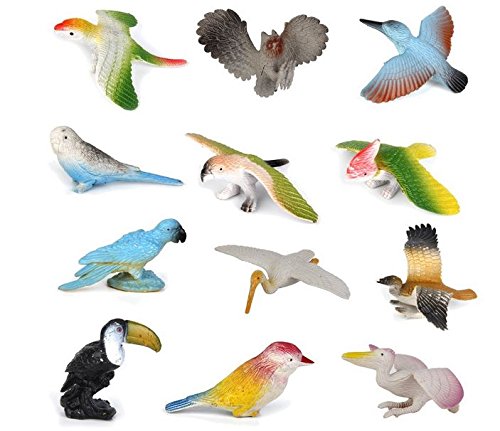 Lot de 12pcs Animaux Oiseaux Modèles en Plastique Jouets Multi-Couleurs