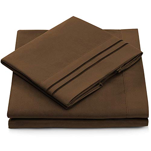 Book Cover Queen Size Bed Sheets - Chocolate Luxury Sheet Set - Deep Pocket - Super Soft Hotel Bedding - Wrinkle & Stain Resistant - Dark Brown Queen Sheets - 4 Piece