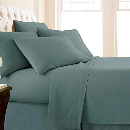 Vilano Springs, 6-Piece, 21-Inch Extra Deep Pocket Sheet Set, Premium Quality, Easy Care, Shrinkage Free Sheet Set with 1 Flat Sheet, 1 Fitted Sheet, 4 Pillowcases, Steel Blue, King