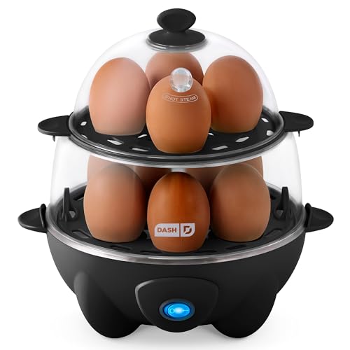 DASH Deluxe Rapid Egg Cooker for Hard Boiled, Poached, Scrambled Eggs, Omelets, Steamed Vegetables, Dumplings & More, 12 capacity, with Auto Shut Off Feature - Black