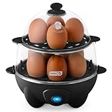 DASH Deluxe Rapid Egg Cooker for Hard Boiled, Poached, Scrambled Eggs, Omelets, Steamed Vegetables, Dumplings & More, 12 capacity, with Auto Shut Off Feature - Black