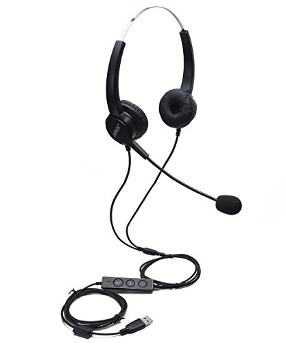 AGPTEK® USB Stereo Binaural Headset Corded Call Center Headphone with Noise-Canceling Mic and Volume Control - for Phone Sales, Telephone Counseling Services, Insurance, Hospitals, Telecom Operators