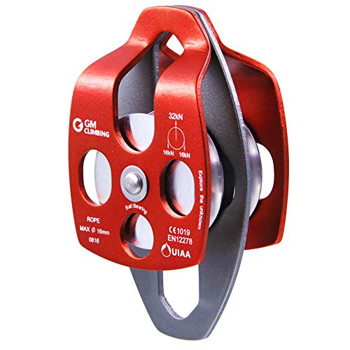 GM CLIMBING 32kN UIAA Certified Large Rescue Pulley Single/Double Sheave with Swing Plate CE/UIAA