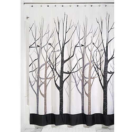 iDesign Forest Fabric Shower Curtain for Master, Guest, Kids', College Dorm Bathroom, 72" x 84", Black and Gray