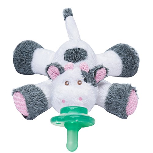 Nookums Paci-Plushies Buddies Pacifier Holder - Plush Toy Includes Detachable Pacifier, Use with Multiple Brand Name Pacifiers (Cow)