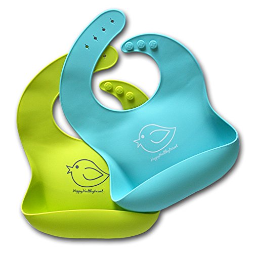 Book Cover Silicone Baby Bibs Easily Wipe Clean - Comfortable Soft Waterproof Bib Keeps Stains Off, Set of 2 Colors (Lime Green/Turquoise)