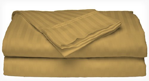 Book Cover London Home Queen Size 400 Thread Count 100% Cotton Sateen Dobby Stripe Sheet Set -Gold