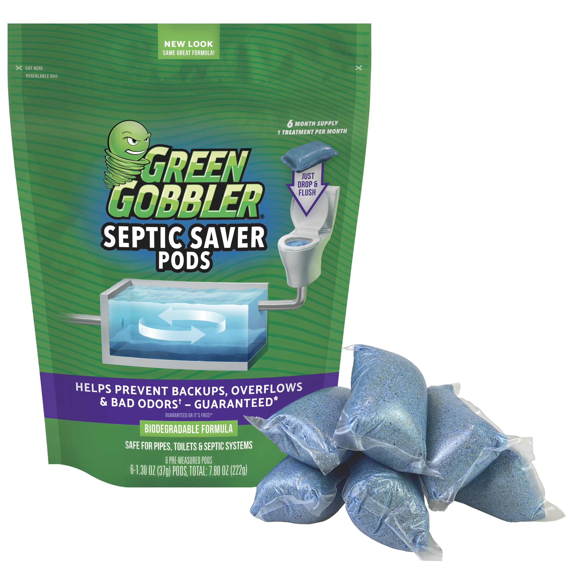 Book Cover Green Gobbler Septic Tank Treatment Packets | 6 Month Septic Tank Supply | Natural Bacteria | Made in USA 1