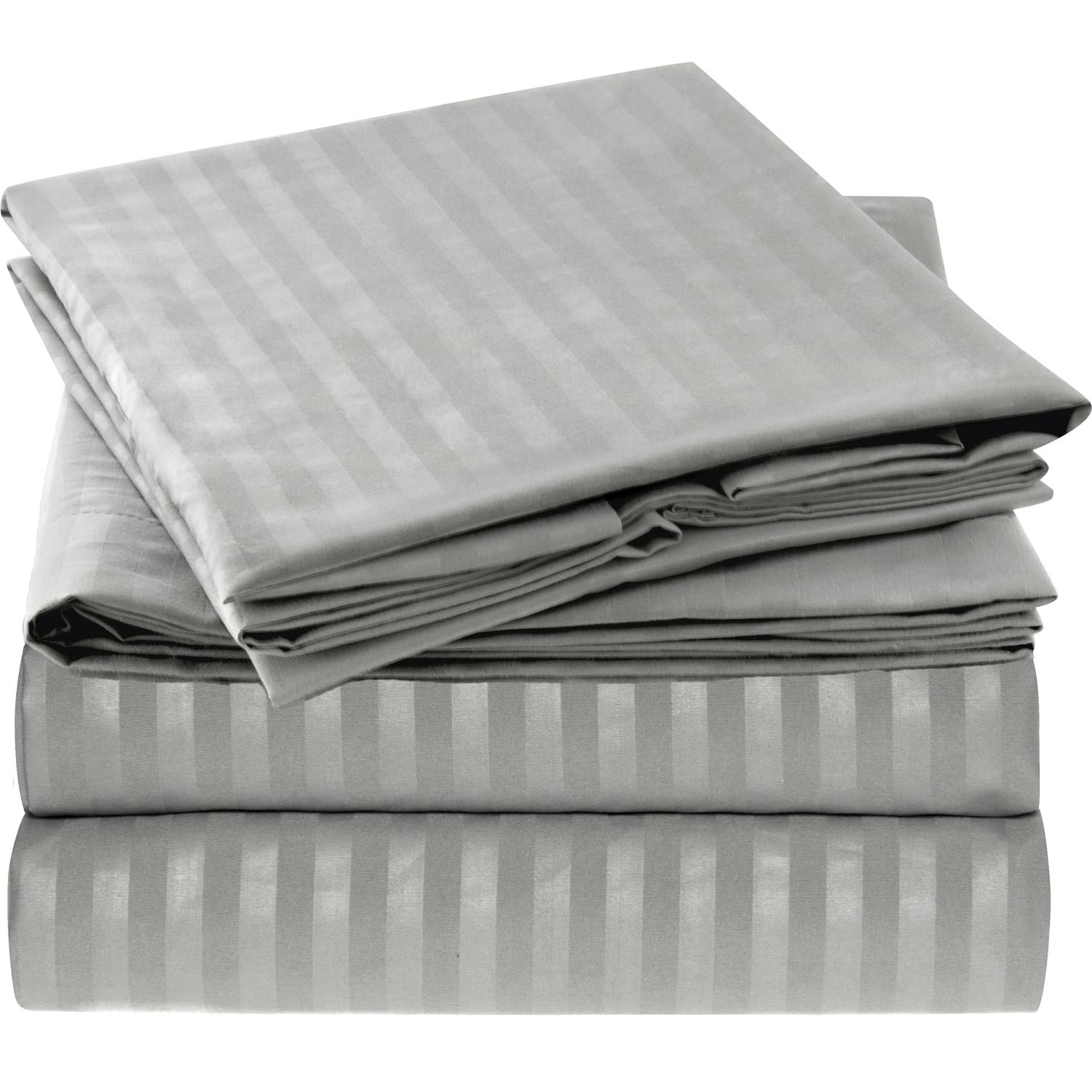 Book Cover Mellanni Twin Sheet Set - Kids Twin Sheets - Hotel Luxury 1800 Bedding Sheets & Pillowcases - Extra Soft Cooling Bed Sheets - Wrinkle, Fade, Stain Resistant - 3 PC (Twin, Striped - Gray / Silver)