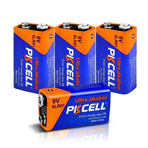 PKCELL 9 Volt Batteries- Alkaline 9V Battery 6LR61 for Smoke Detectors and Carbon Monoxide Detector- 4Count (4 Counts)