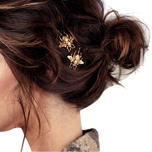 BESSKY 2PCS Style Exquisite Gold Bee Hairpin Side Clip Hair Accessories