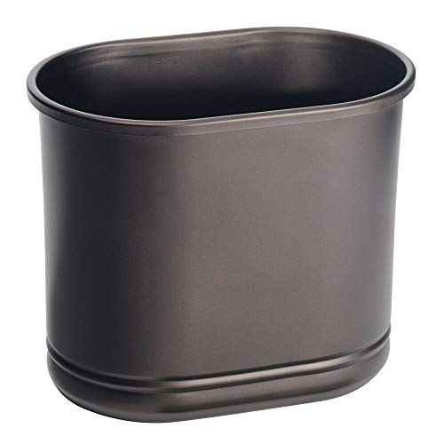 Book Cover mDesign Slim Oval Metal Trash Can, Small Wastebasket, Garbage Receptacle Bin for Bathrooms, Powder Rooms, Kitchens, Home Offices - Bronze