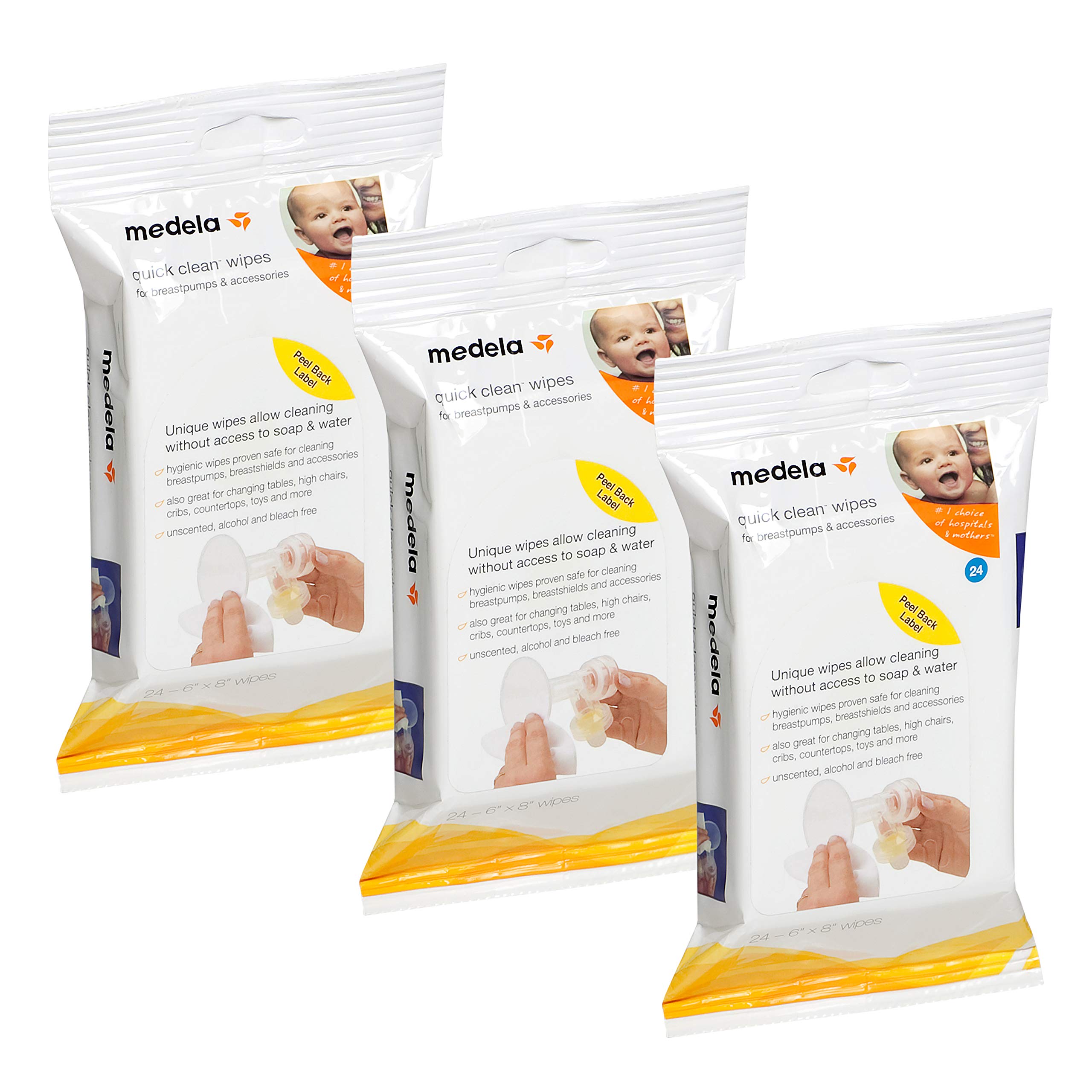 Book Cover Medela Quick Clean Breast Pump and Accessory Wipes, 72 Wipes in a Resealable Pack, Convenient Portable Cleaning, Hygienic Wipes Safe for Cleaning High Chairs, Tables, Cribs and Countertops