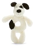 Jellycat Bashful Black and Cream Puppy Ring Rattle, 6 inches