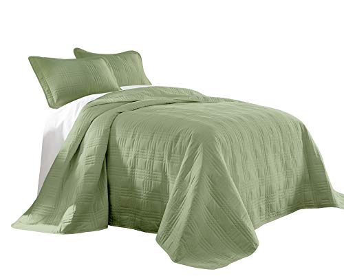 Book Cover Chezmoi Collection Kingston 3-piece Oversized Bedspread Coverlet Set (Queen, Sage)