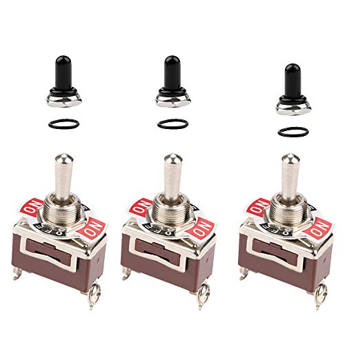 ESUPPORT Silver Contact Heavy Duty 20A 125V 15A 250V SPST 3 Terminal Pin (ON)-OFF-(ON) Momentary Rocker Toggle Switch Metal Bat Pack of 3